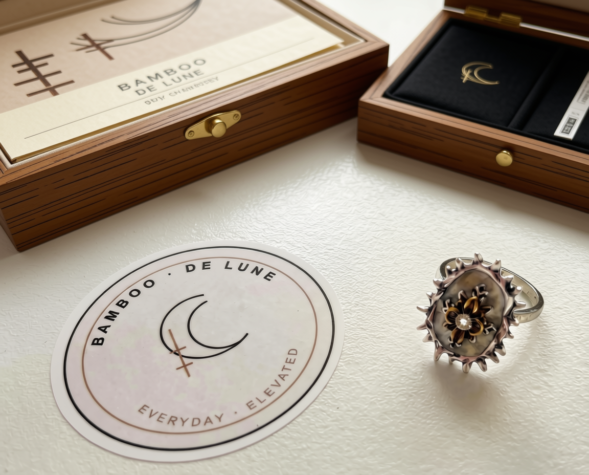 Gilded Bloom Halo Ring — ivory halo ring with gilded floral centrepiece and crystal accent