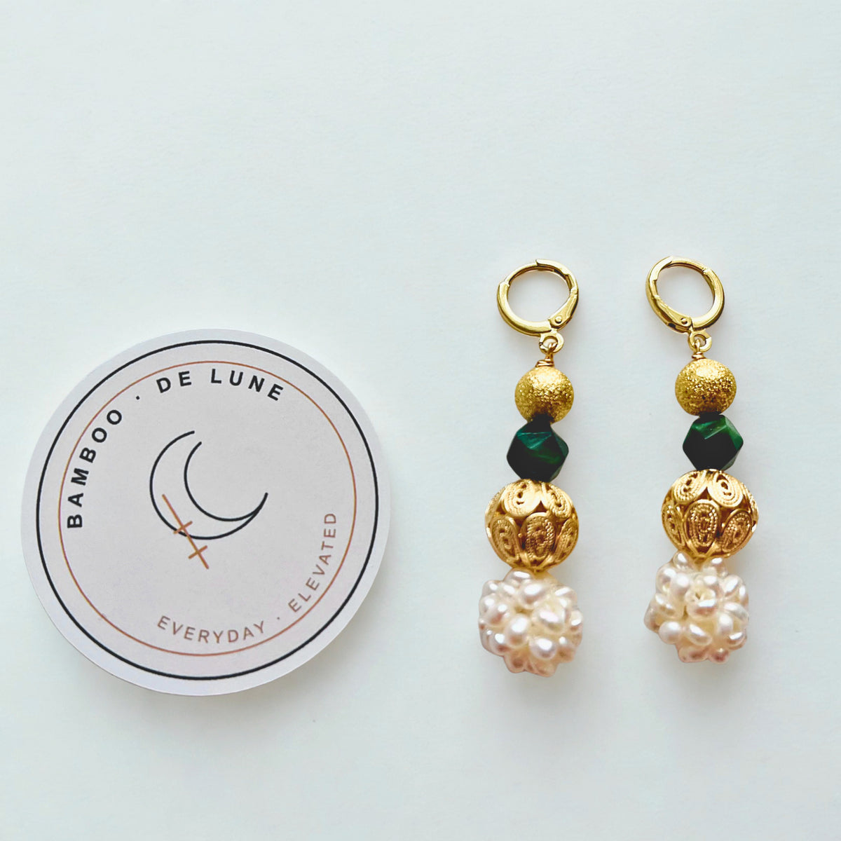 Pearl Cluster Drop Earrings with Bamboo de lune packaging