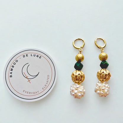 Pearl Cluster Drop Earrings with Bamboo de lune packaging