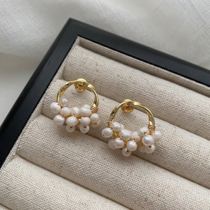 Pearl Hoop Earrings — pearl-set gold hoop earring