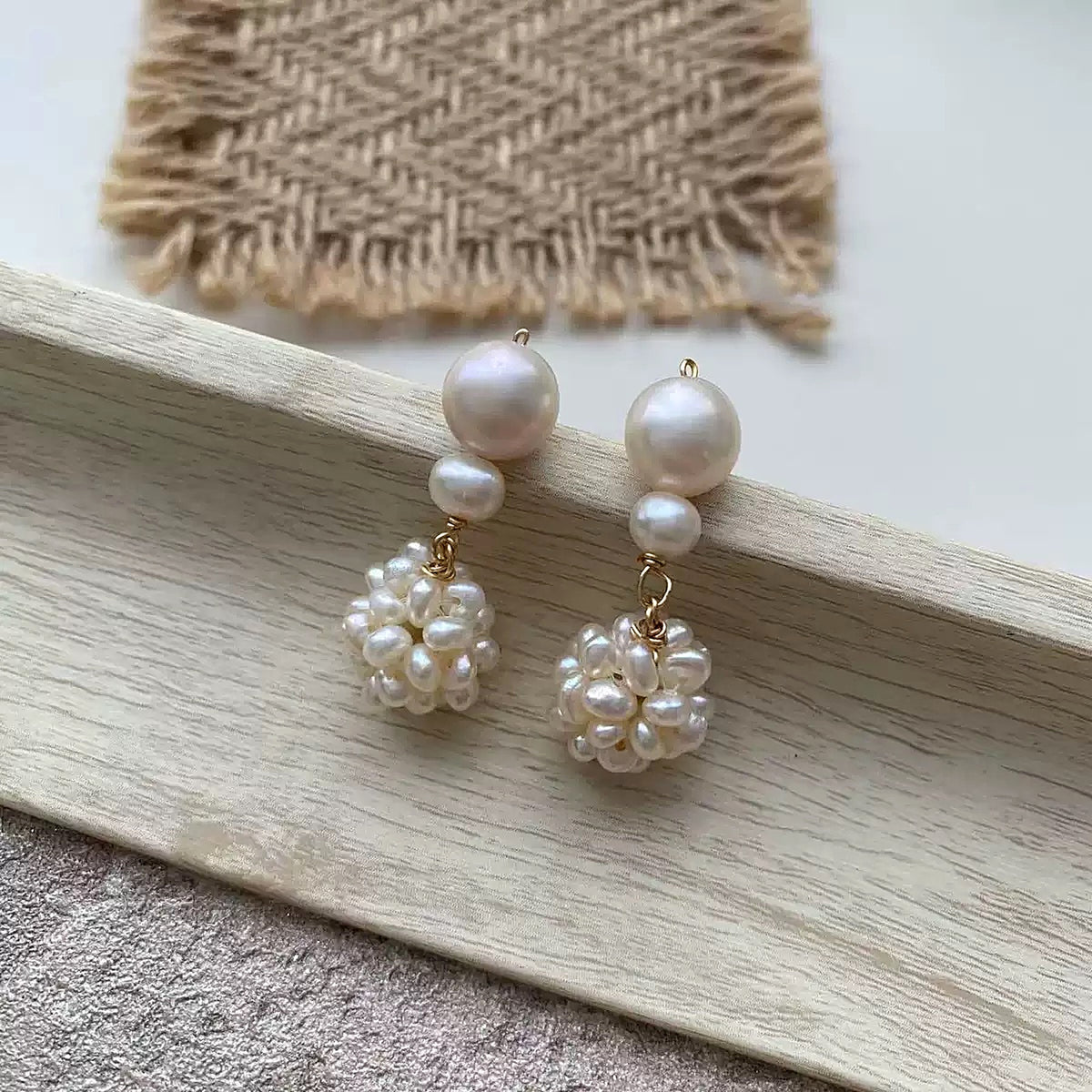 Pearl Cluster Stud/Drop Earrings — pearl stud dropping into a cluster of baroque pearls