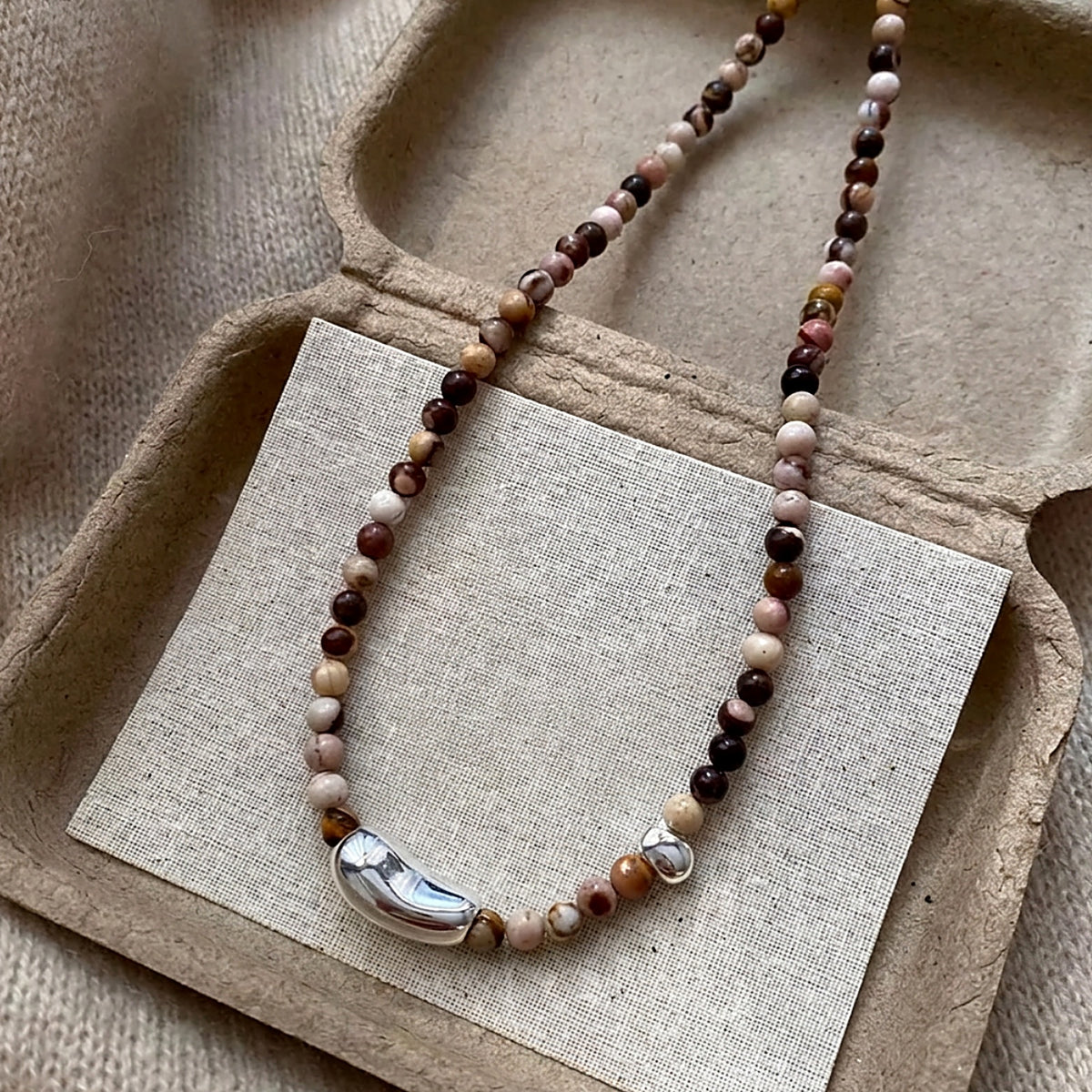 Terre Jasper Necklace — marbled mookaite jasper bead strand with sterling silver accent