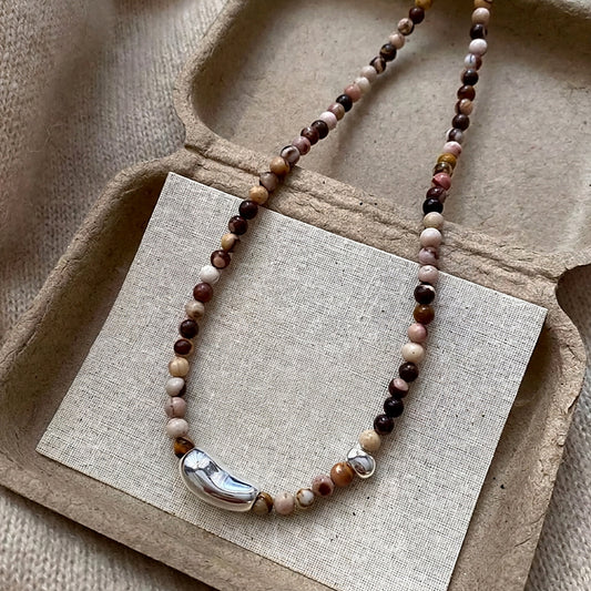 Terre Jasper Necklace — marbled mookaite jasper bead strand with sterling silver accent