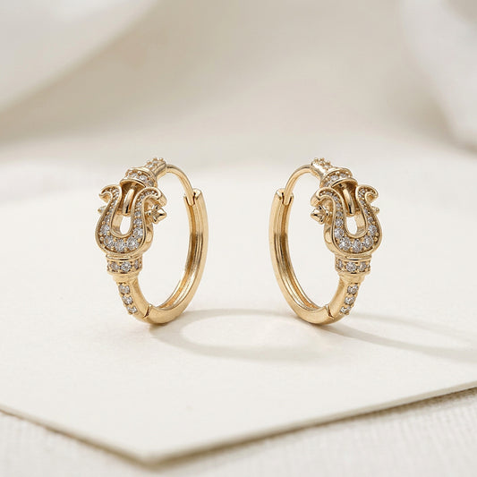 Année du Cheval Hoops — gold hoop with CZ-pavé horse motif