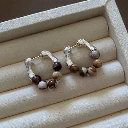 Terre Jasper Hoops — marbled jasper bead hoop with gold hinge accent
